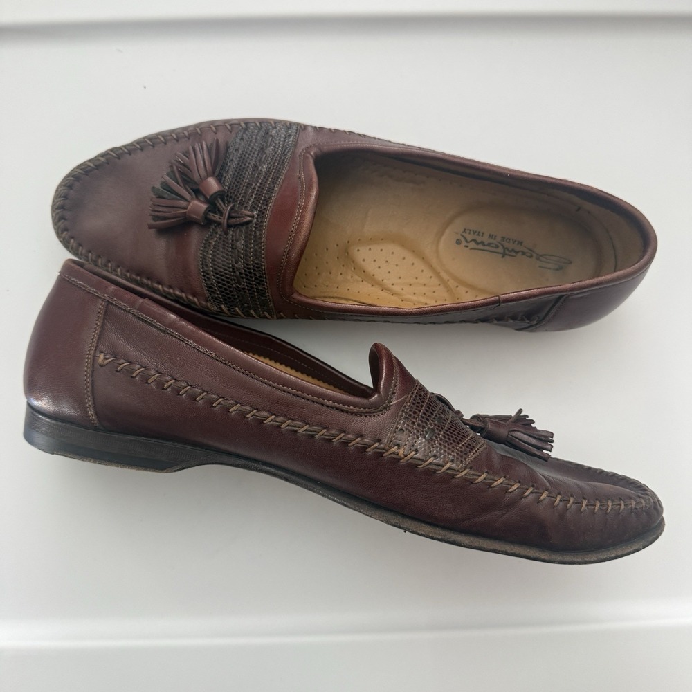 Santoni Brown Leather And Lizard Tassel Loafers Mens Dress Shoes Sz 9.5 D Italy